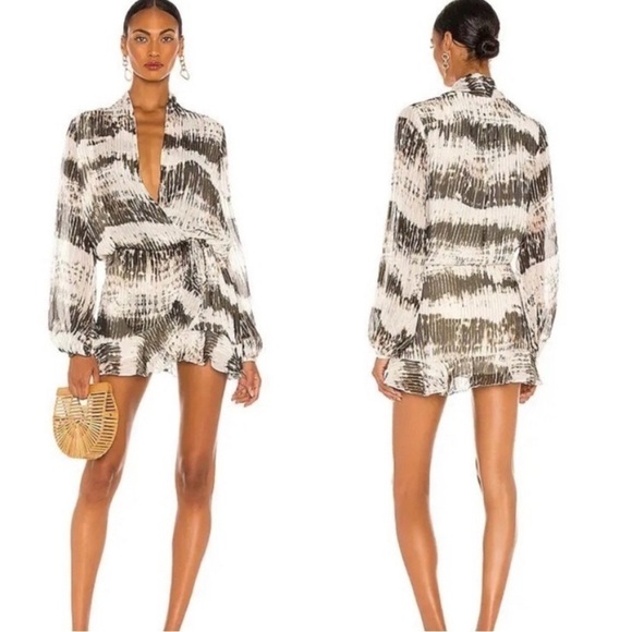 ROCOCO SAND X Revolve Ilios Metallic Ruffle Long Sleeve Mini Dress size X-Small - Picture 1 of 10